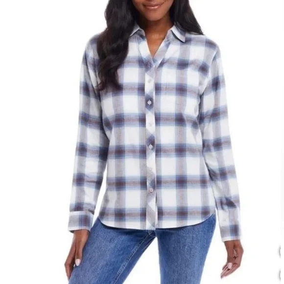 Weatherproof comfort stretch Blue and White Casual Button Down Shirt - Picture 1 of 3